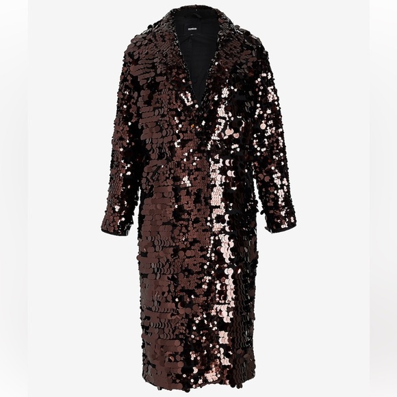Express NWT Sequin One Button Trench Coat Bronze Brown Size Small - Picture 2 of 10
